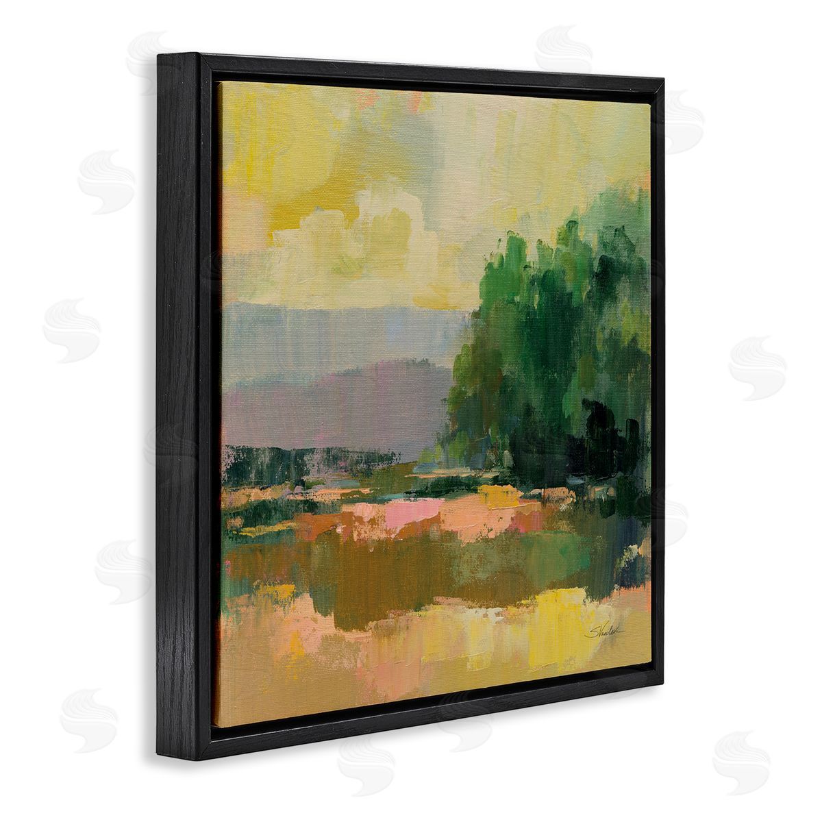 Silvia Vassileva Abstract Willow Tree Black Floating Frame Canvas Wall Art Print