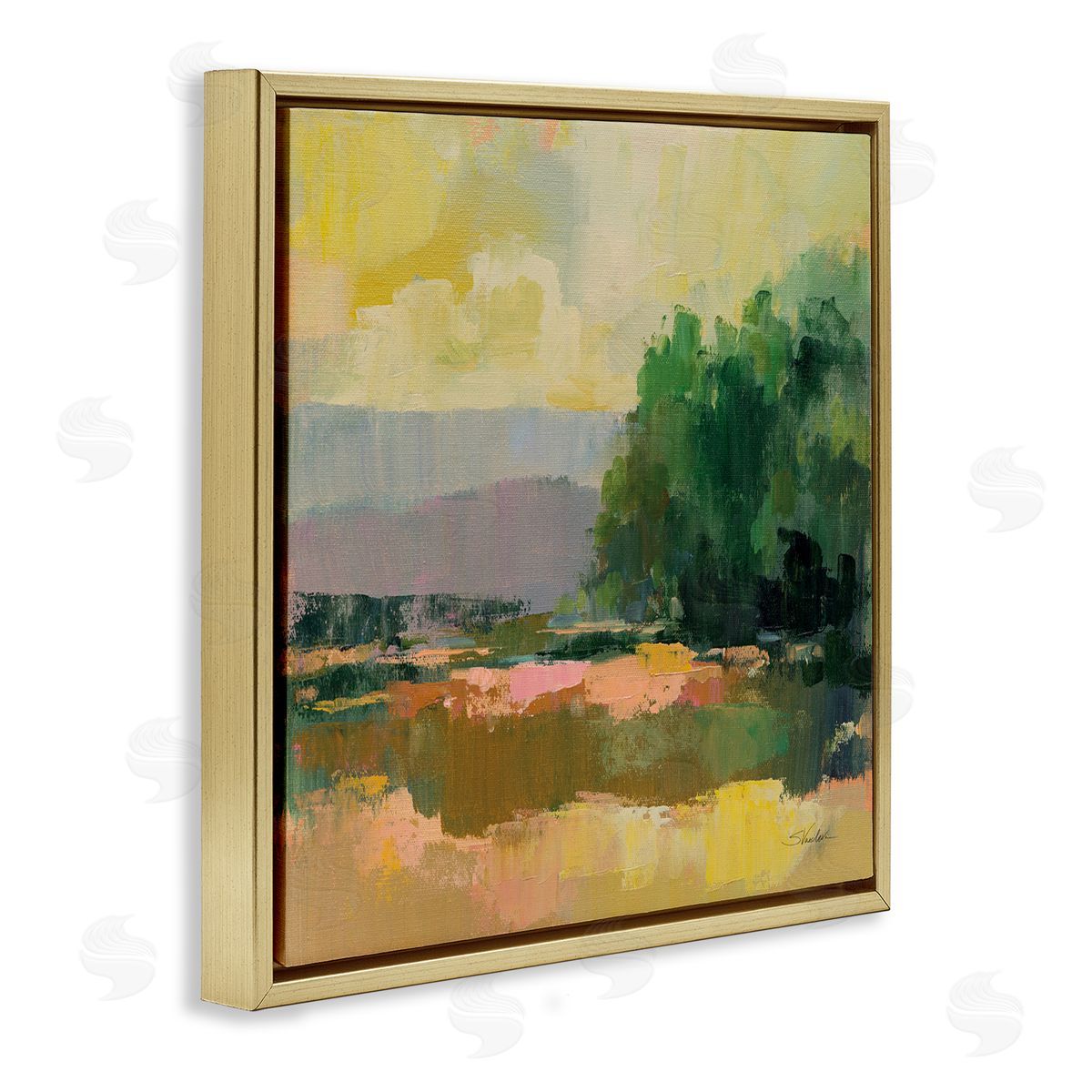Silvia Vassileva Abstract Willow Tree Gold Floating Frame Canvas Wall Art Print