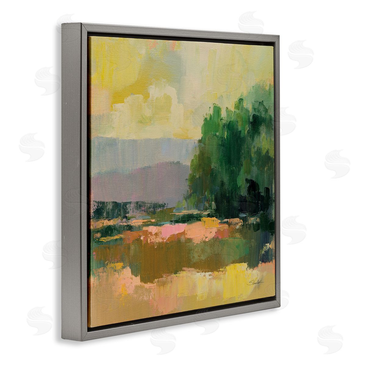 Silvia Vassileva Abstract Willow Tree Gray Floating Frame Canvas Wall Art Print