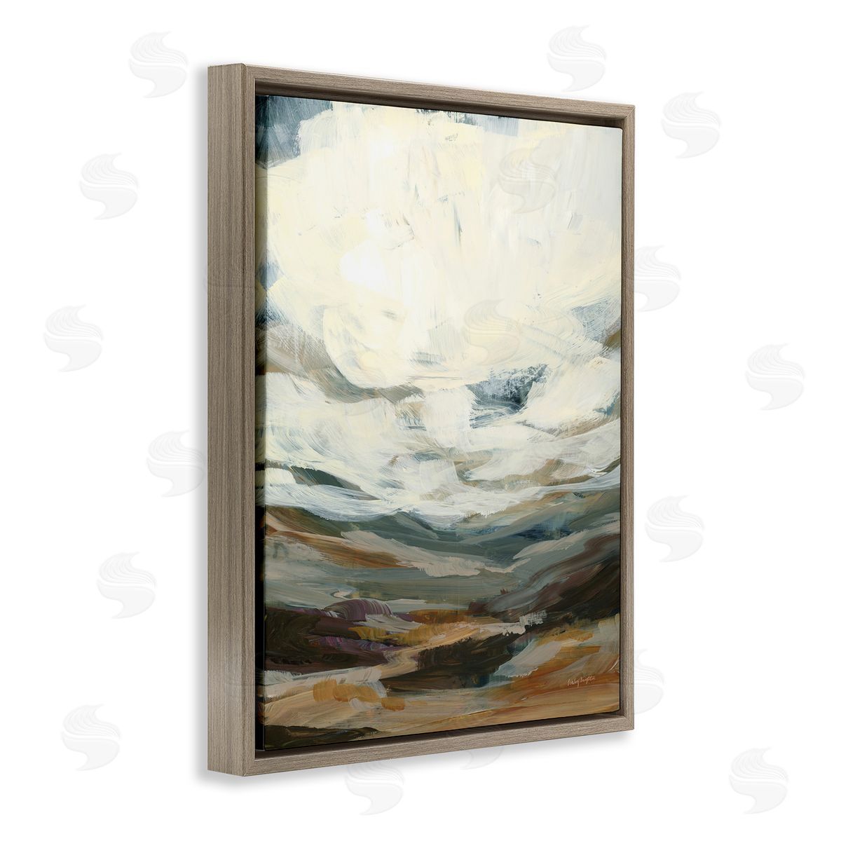 Abstract Heavy Clouds Brown Floating Frame Canvas Wall Art, Home Decor by Haley Knighten