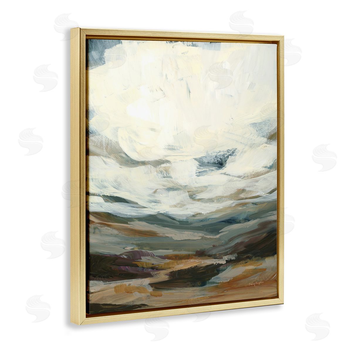 Abstract Heavy Clouds Gold Floating Frame Canvas Wall Art, Home Decor by Haley Knighten