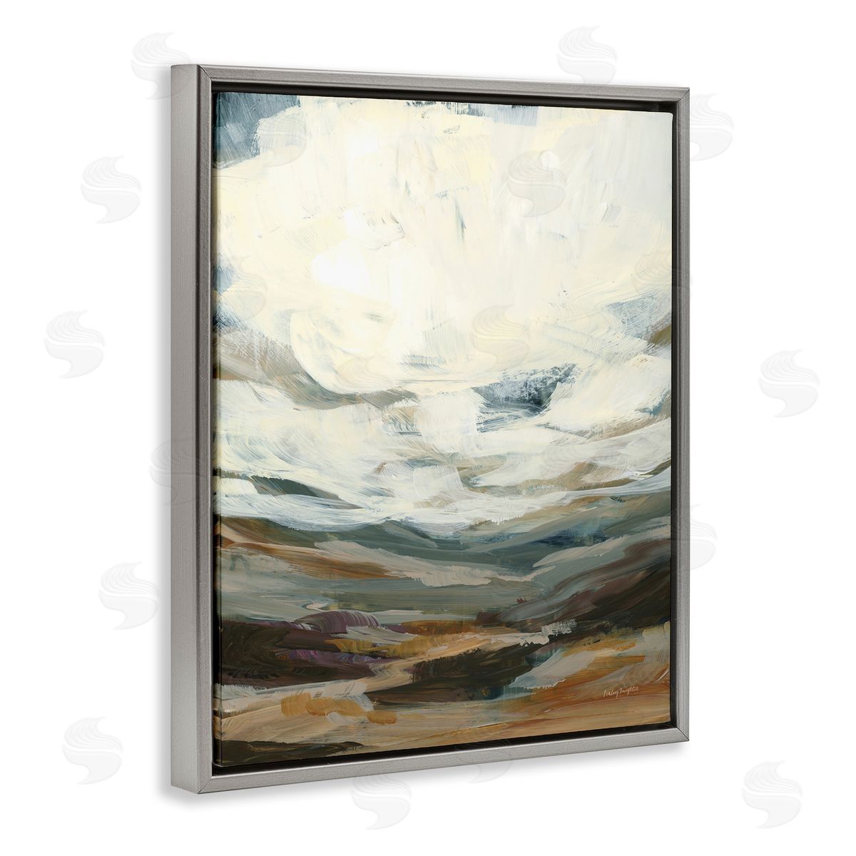 Abstract Heavy Clouds Grey Floating Frame Canvas Wall Art, Home Decor by Haley Knighten