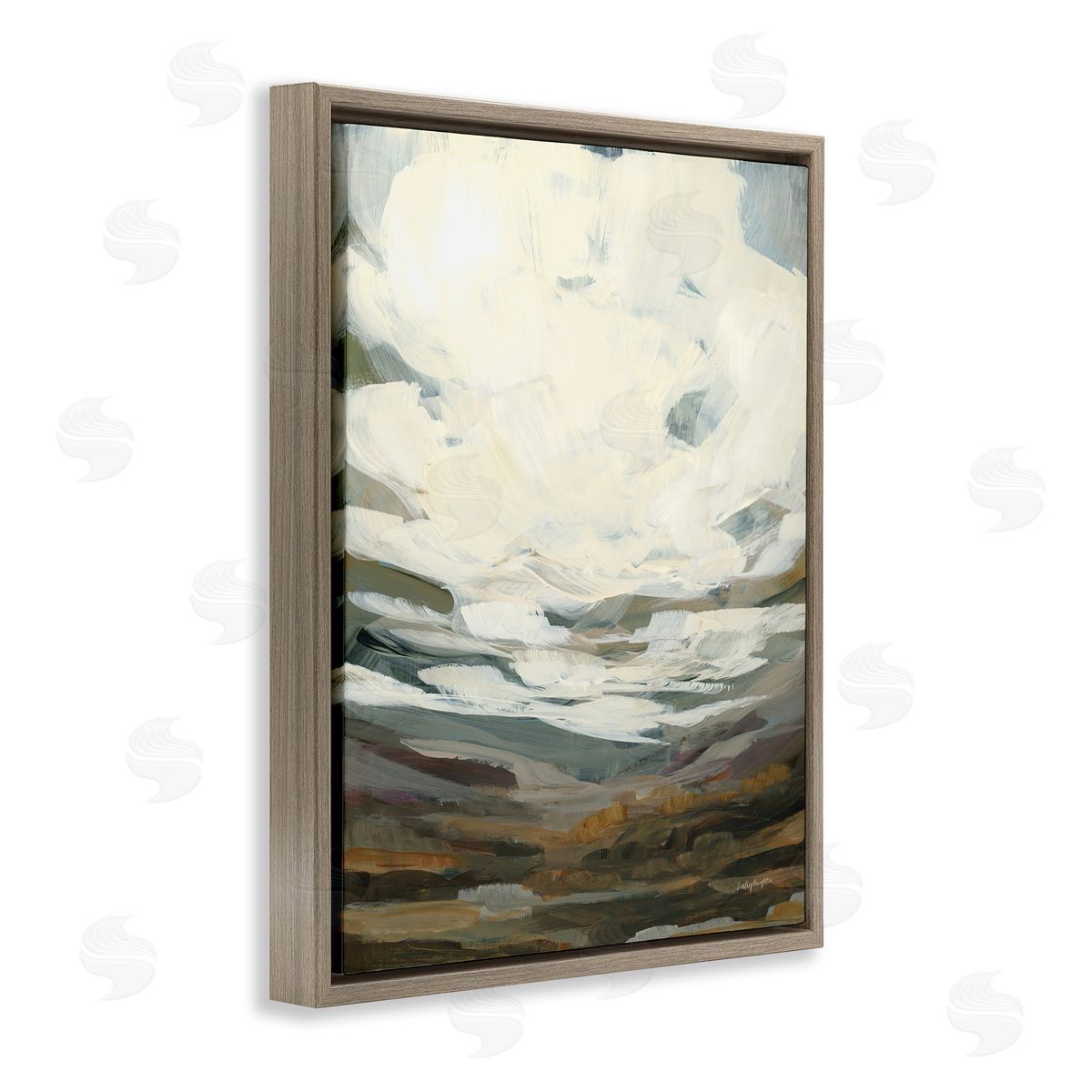 Cloudy Abstract View Brown Floating Frame Canvas Wall Art, Home Decor by Haley Knighten