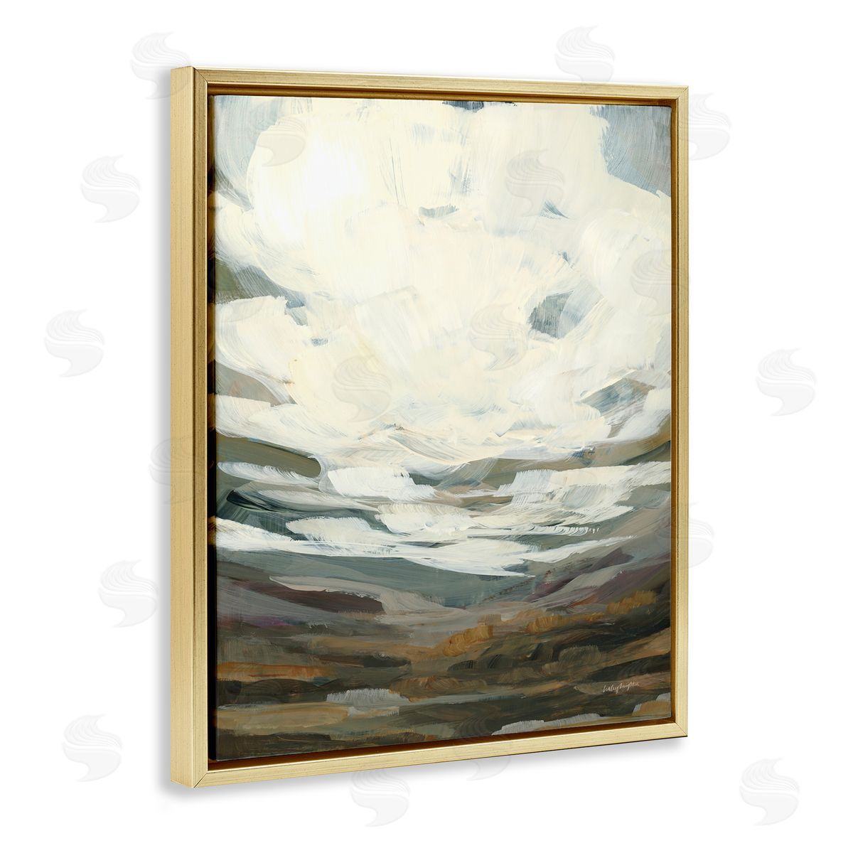 Cloudy Abstract View Gold Floating Frame Canvas Wall Art, Home Decor by Haley Knighten