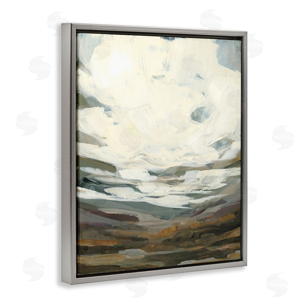 Cloudy Abstract View Grey Floating Frame Canvas Wall Art, Home Decor by Haley Knighten
