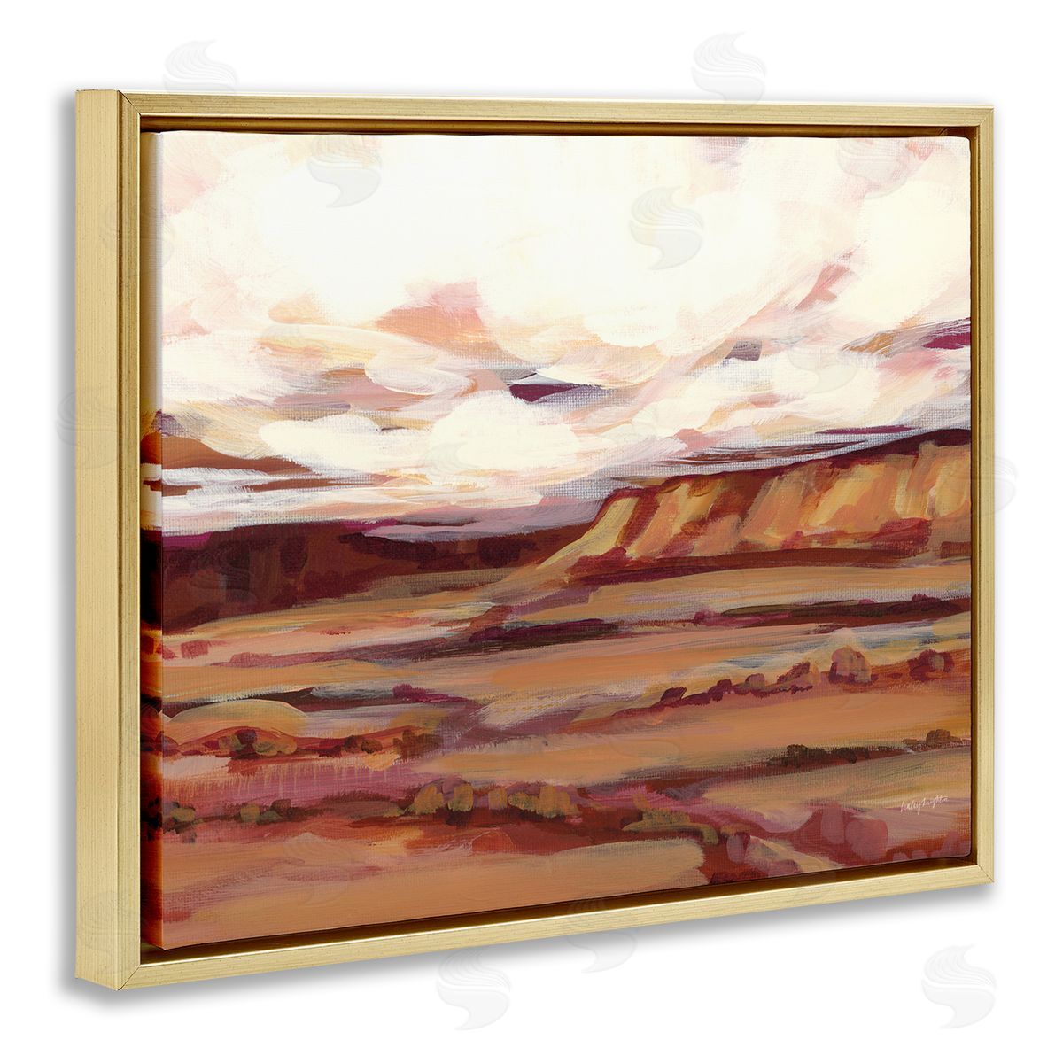 Mauve Mesa Landscape Gold Floating Frame Canvas Wall Art, Home Decor by Haley Knighten