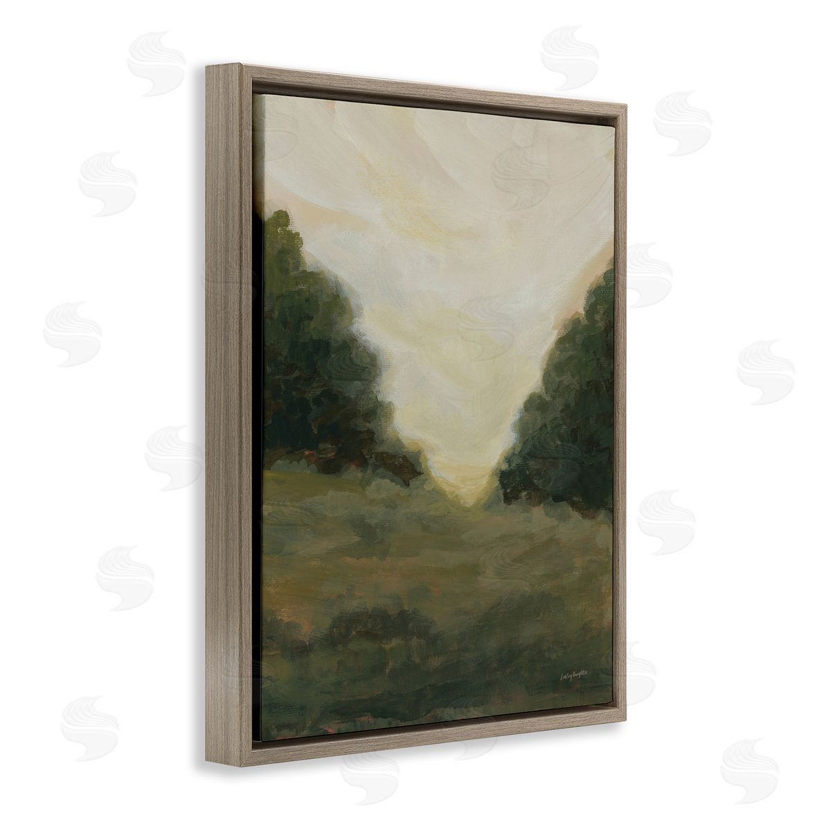 Serene Green Field View Brown Floating Frame Canvas Wall Art, Home Decor by Haley Knighten