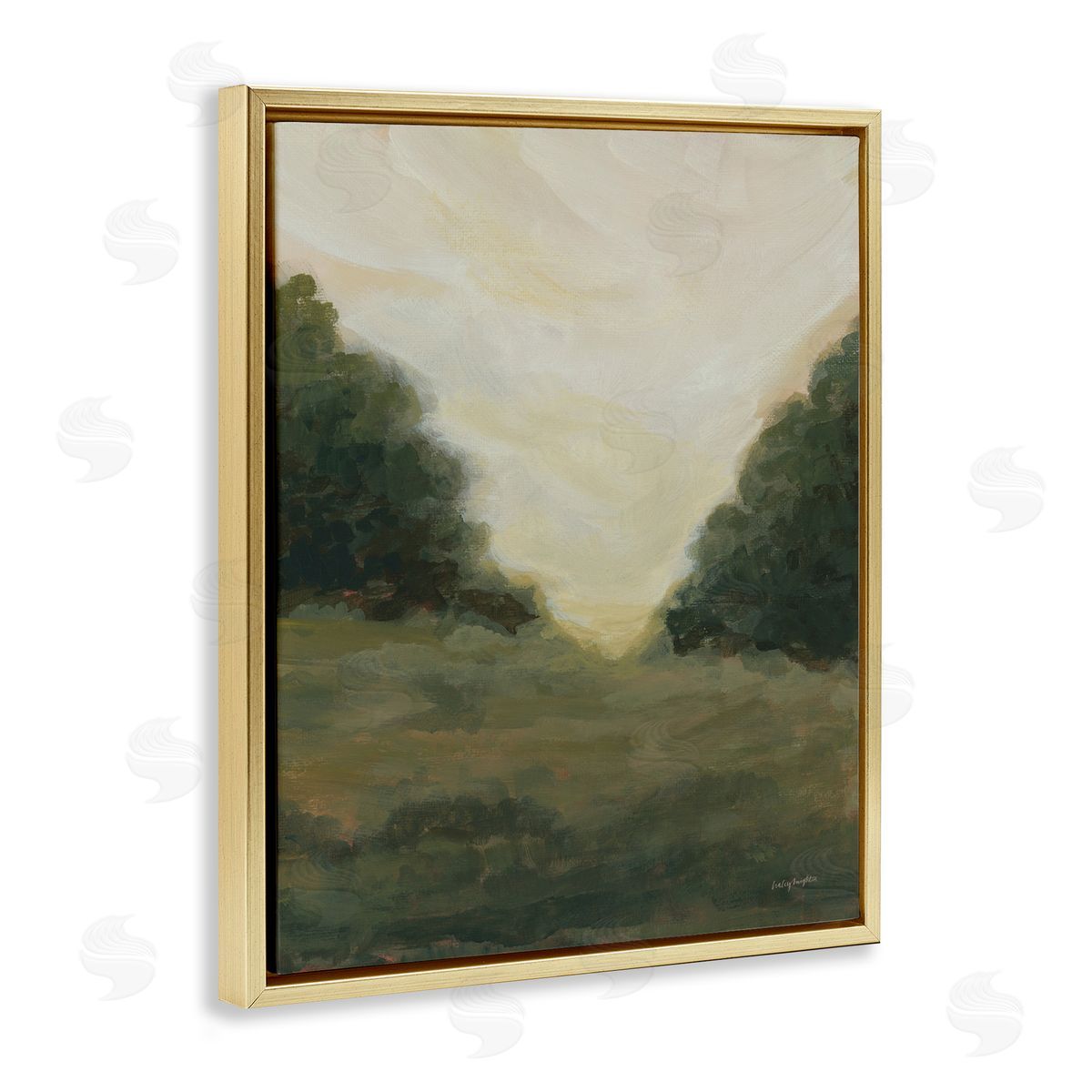 Serene Green Field View Gold Floating Frame Canvas Wall Art, Home Decor by Haley Knighten