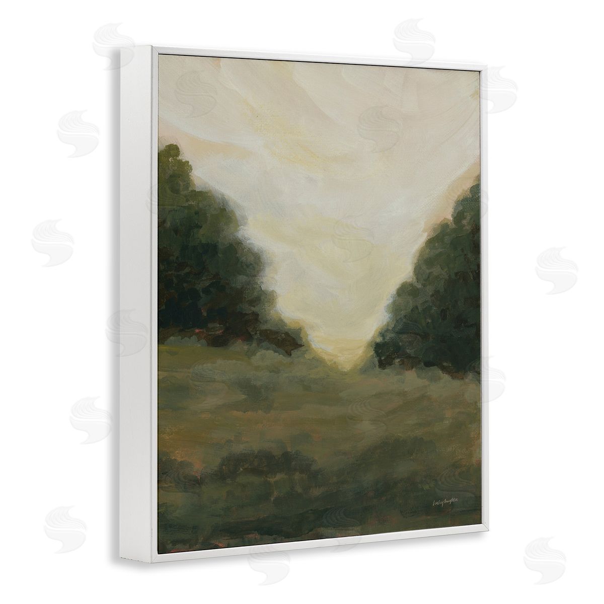 Serene Green Field View White Frame Print Wall Art, Home Decor by Haley Knighten