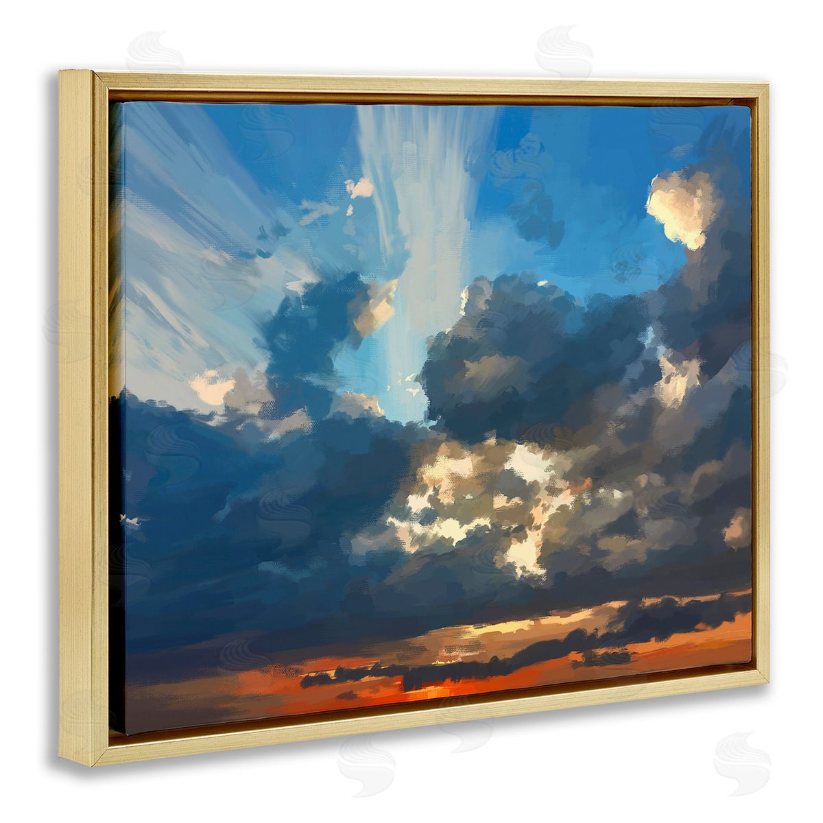 Emily Kalina Sun Rays Through Clouds Gold Floating Frame Canvas Wall Art Print