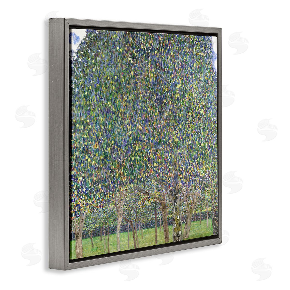 Gustav Klimt Abstract Mosaic Trees Gray Floating Frame Canvas Wall Art Print