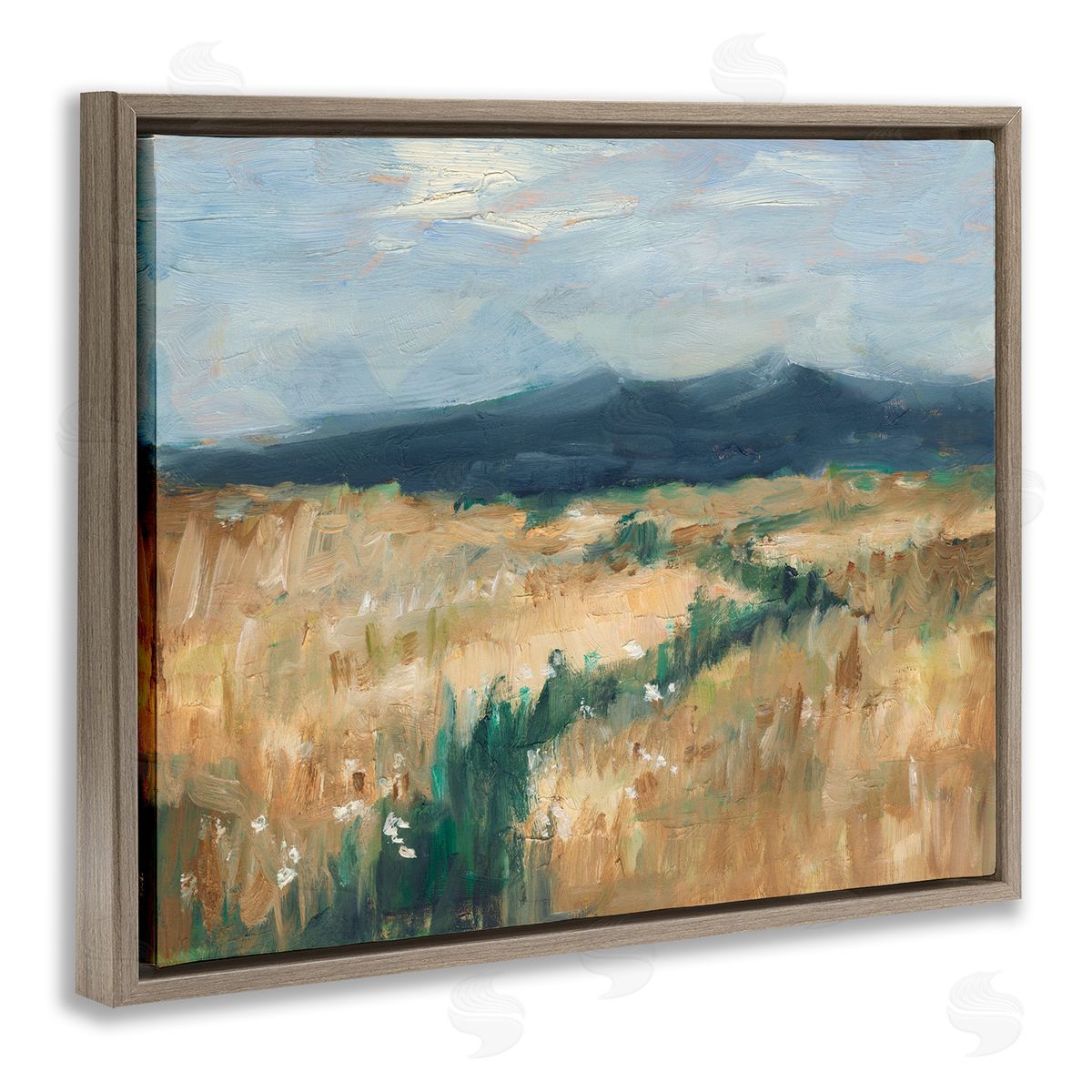 Mountainous Trail Landscape Brown Floating Frame Canvas Wall Art, Home Decor by Ethan Harper