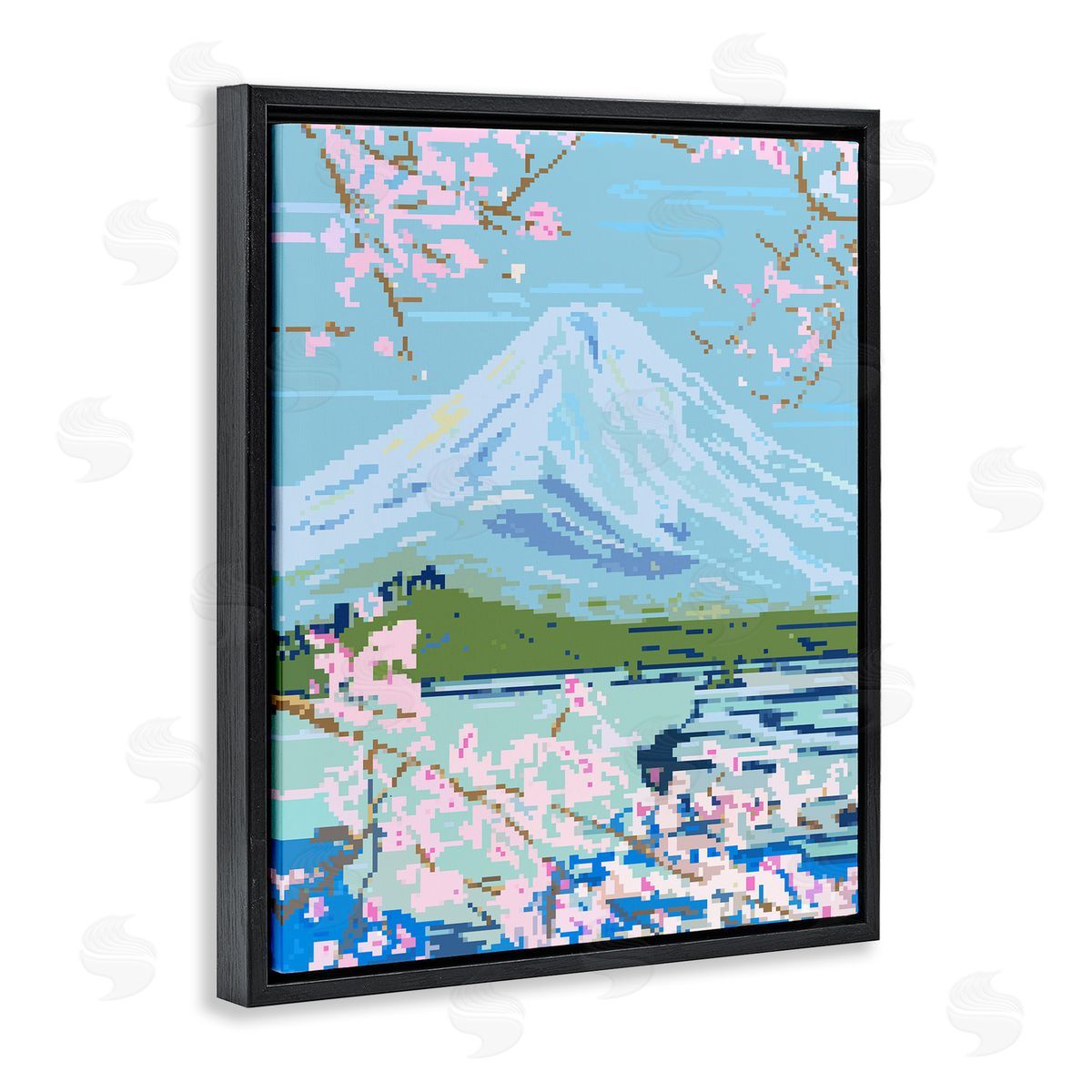 Pixel Mount Fuji Black Floating Frame Canvas Wall Art, Home Decor by Melissa Wang