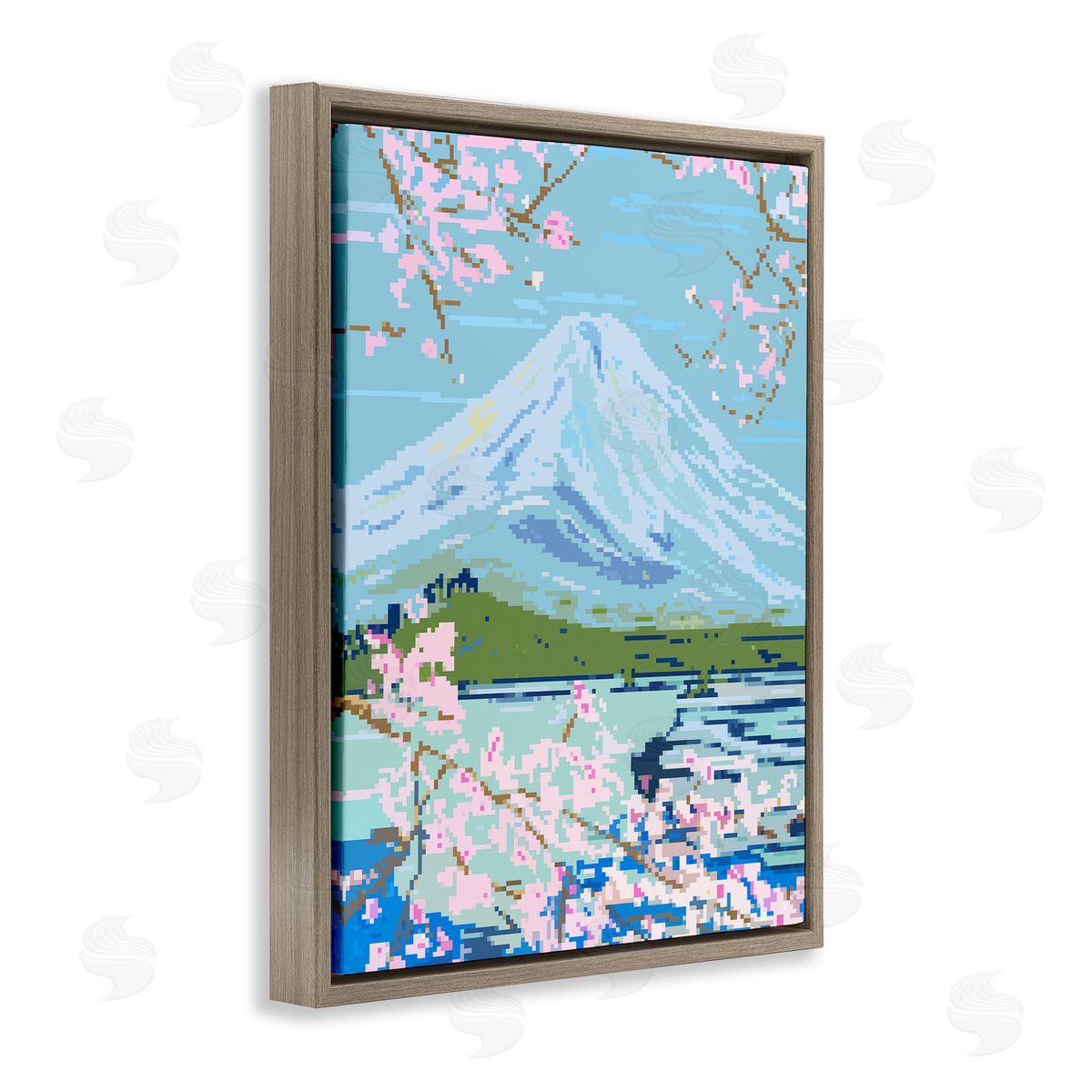 Pixel Mount Fuji Brown Floating Frame Canvas Wall Art, Home Decor by Melissa Wang