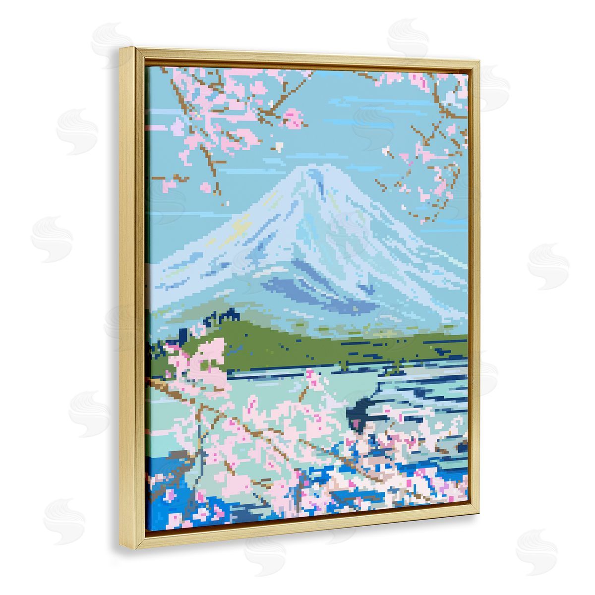 Pixel Mount Fuji Gold Floating Frame Canvas Wall Art, Home Decor by Melissa Wang