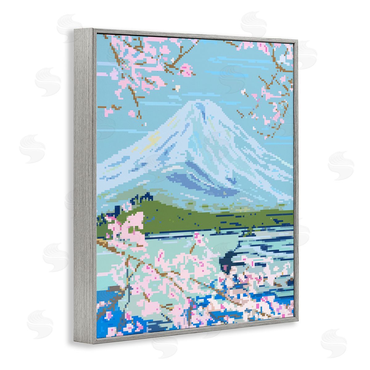 Pixel Mount Fuji Grey Frame Print Wall Art, Home Decor by Melissa Wang