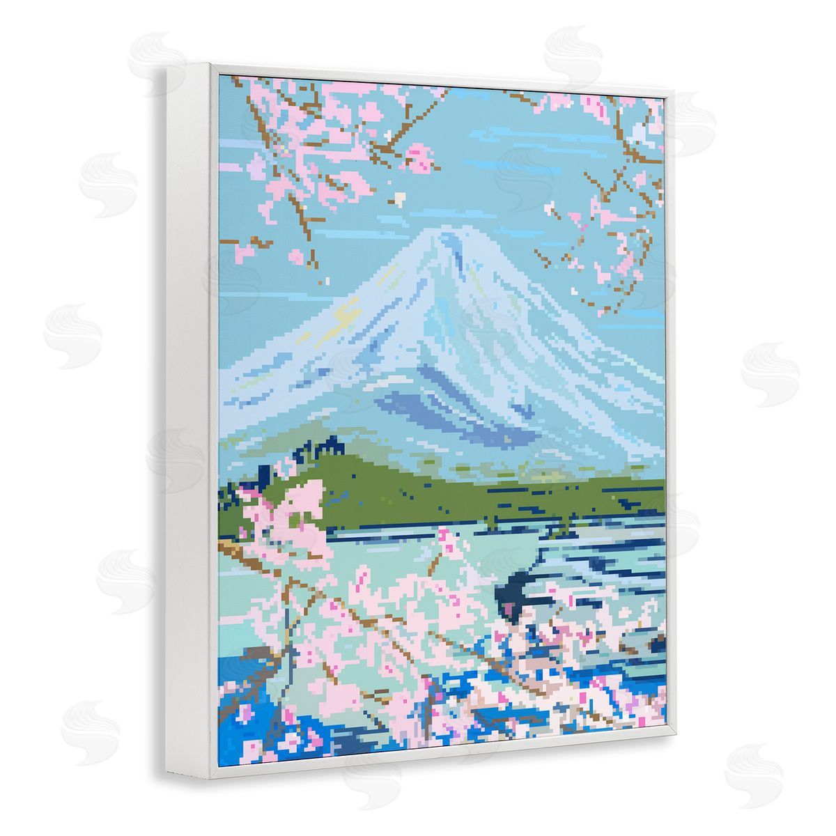 Pixel Mount Fuji White Frame Print Wall Art, Home Decor by Melissa Wang