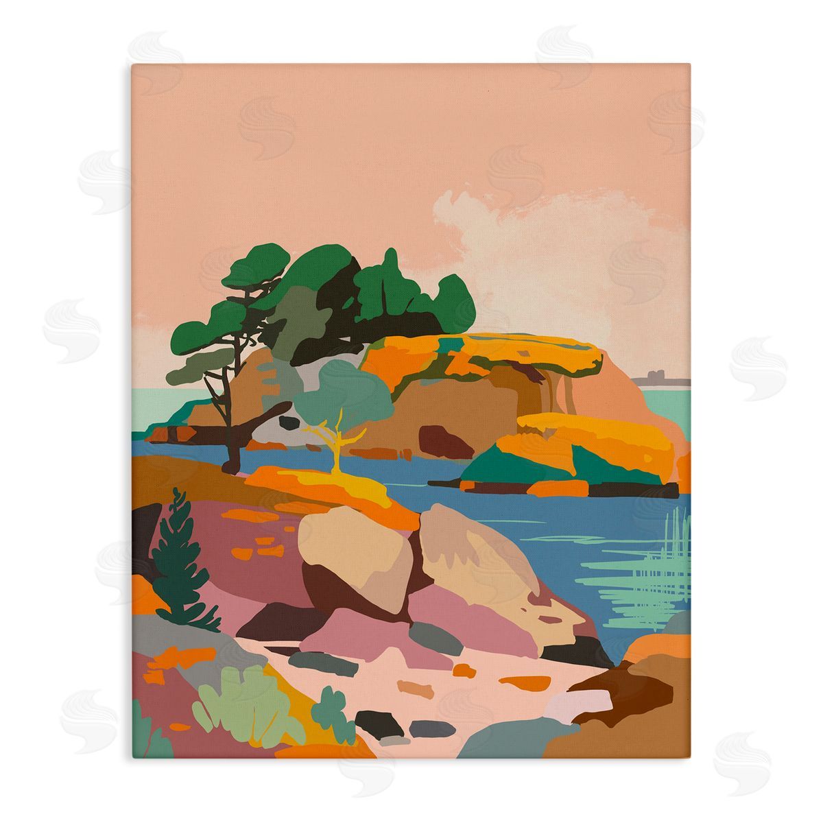Abstract Lake and Cliffs Canvas Wall Art, Home Decor by Walker Noble