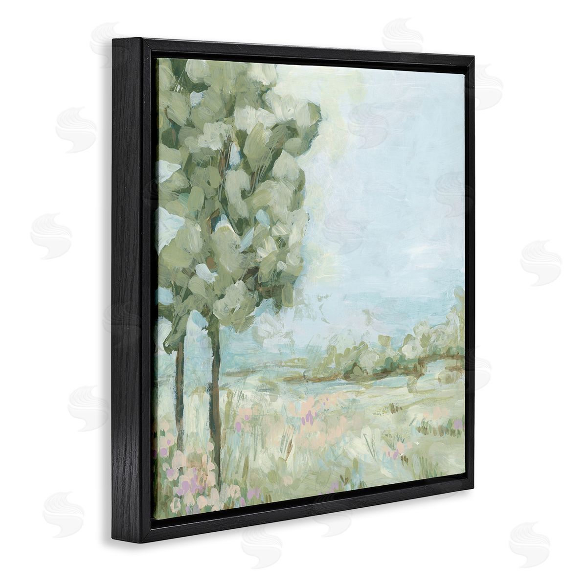 June Erica Vess Looming Tree by Field Black Floating Frame Canvas Wall Art Print