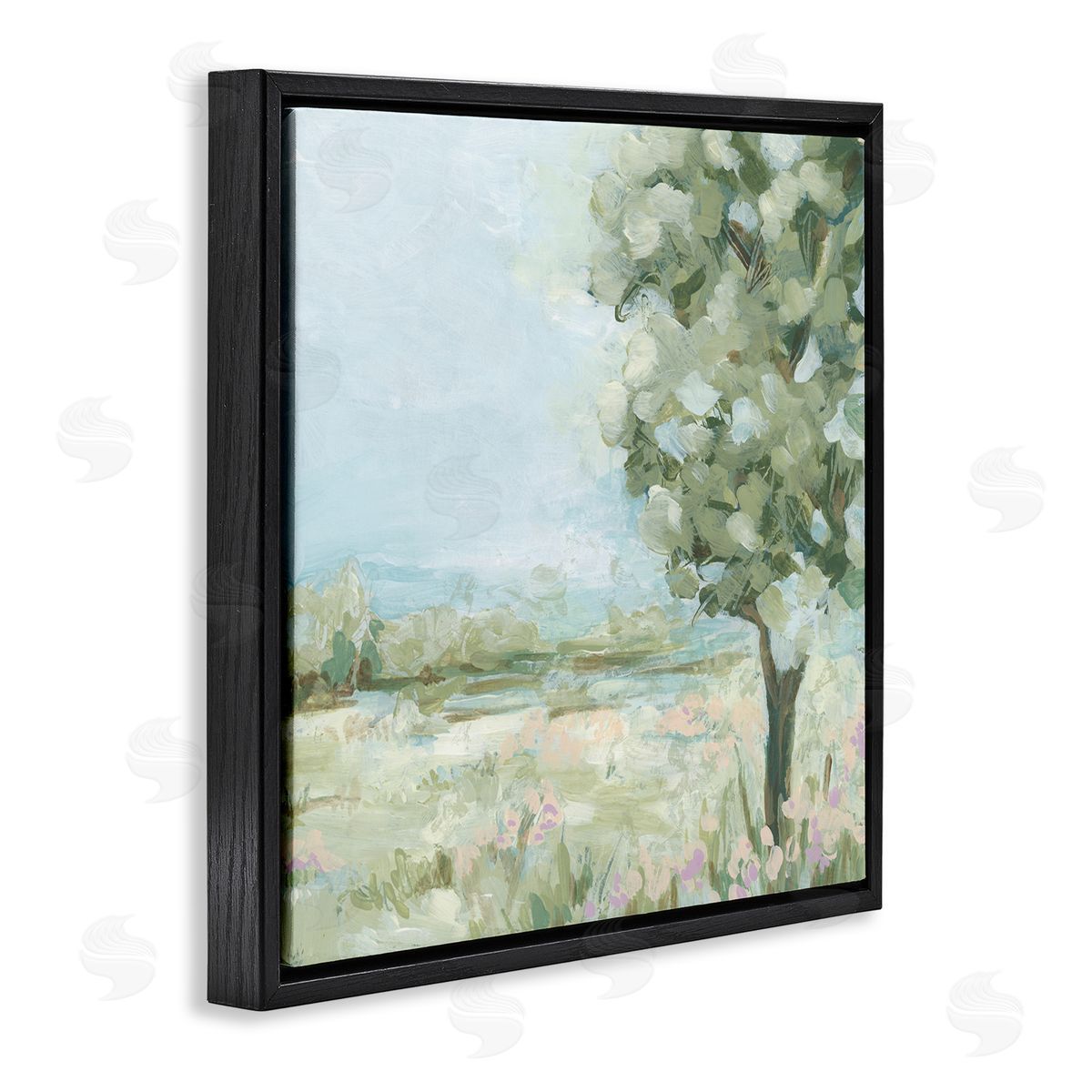 June Erica Vess Lone Tree by Field Black Floating Frame Canvas Wall Art Print