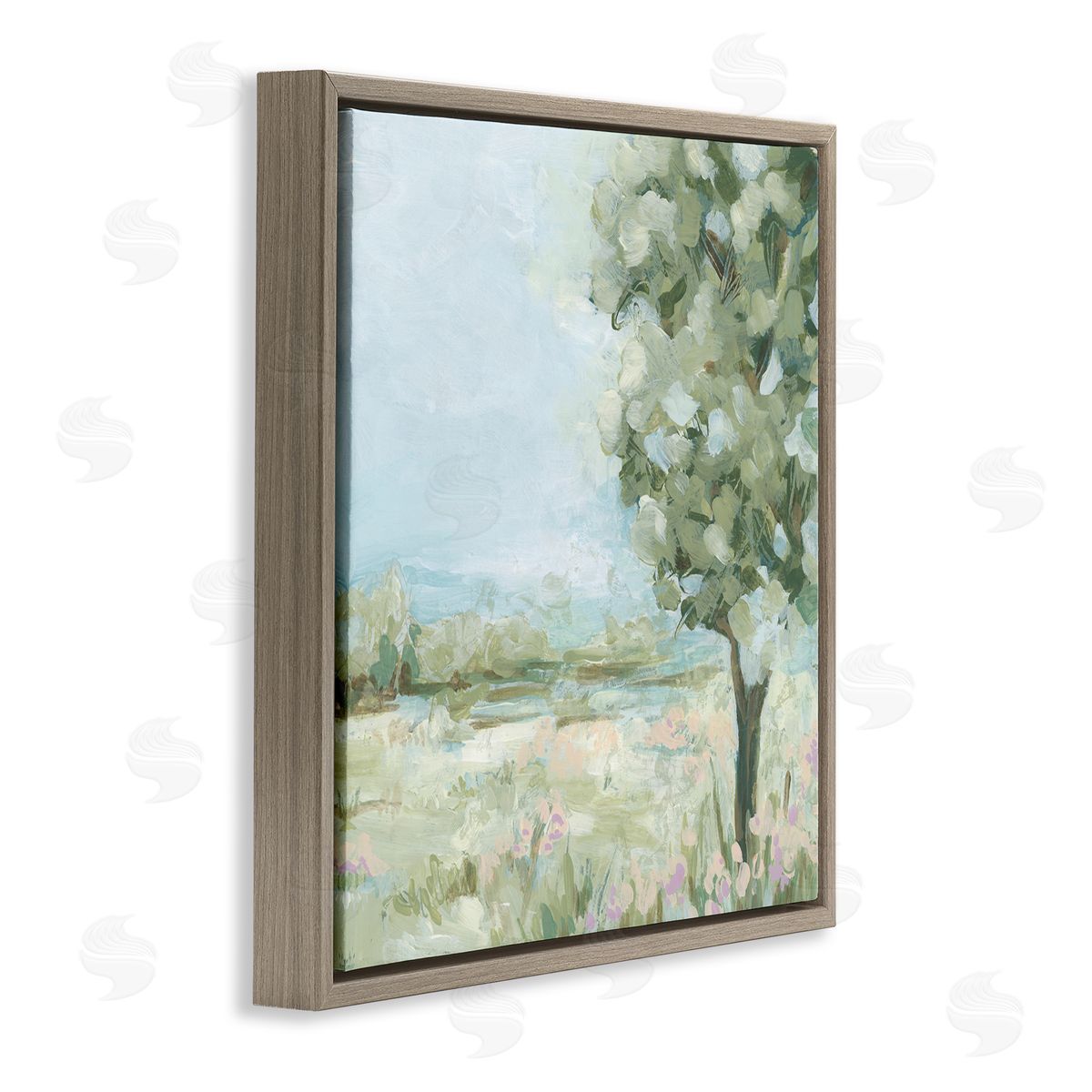 June Erica Vess Lone Tree by Field Brown Floating Frame Canvas Wall Art Print