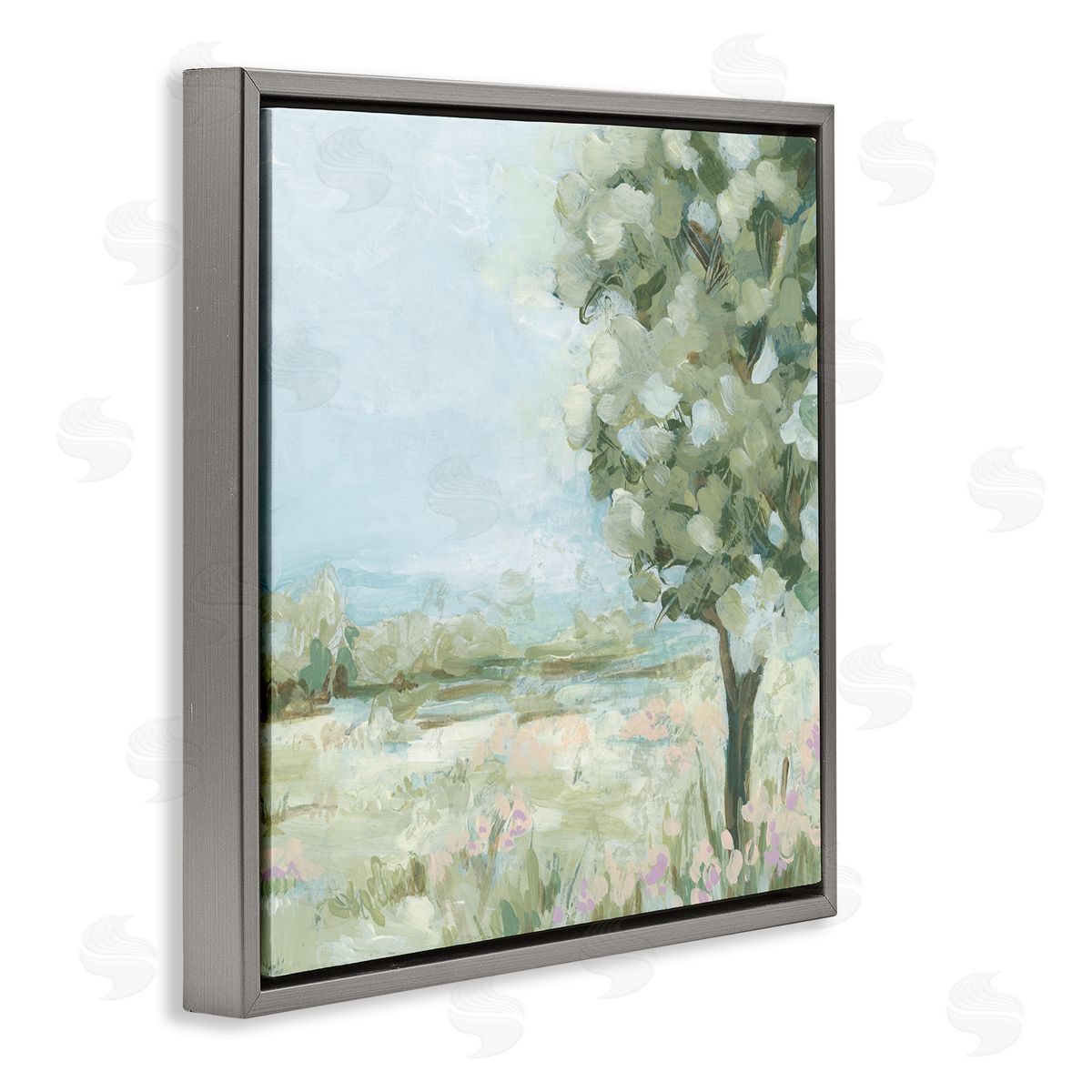 June Erica Vess Lone Tree by Field Gray Floating Frame Canvas Wall Art Print
