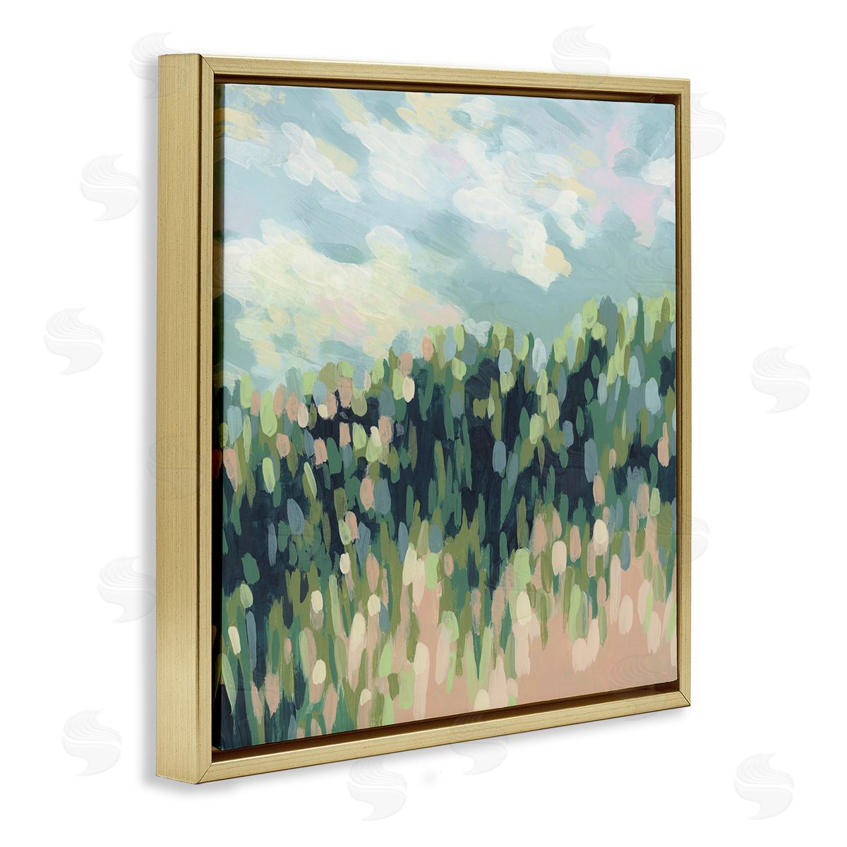 June Erica Vess Abstract Rural Plants Gold Floating Frame Canvas Wall Art Print