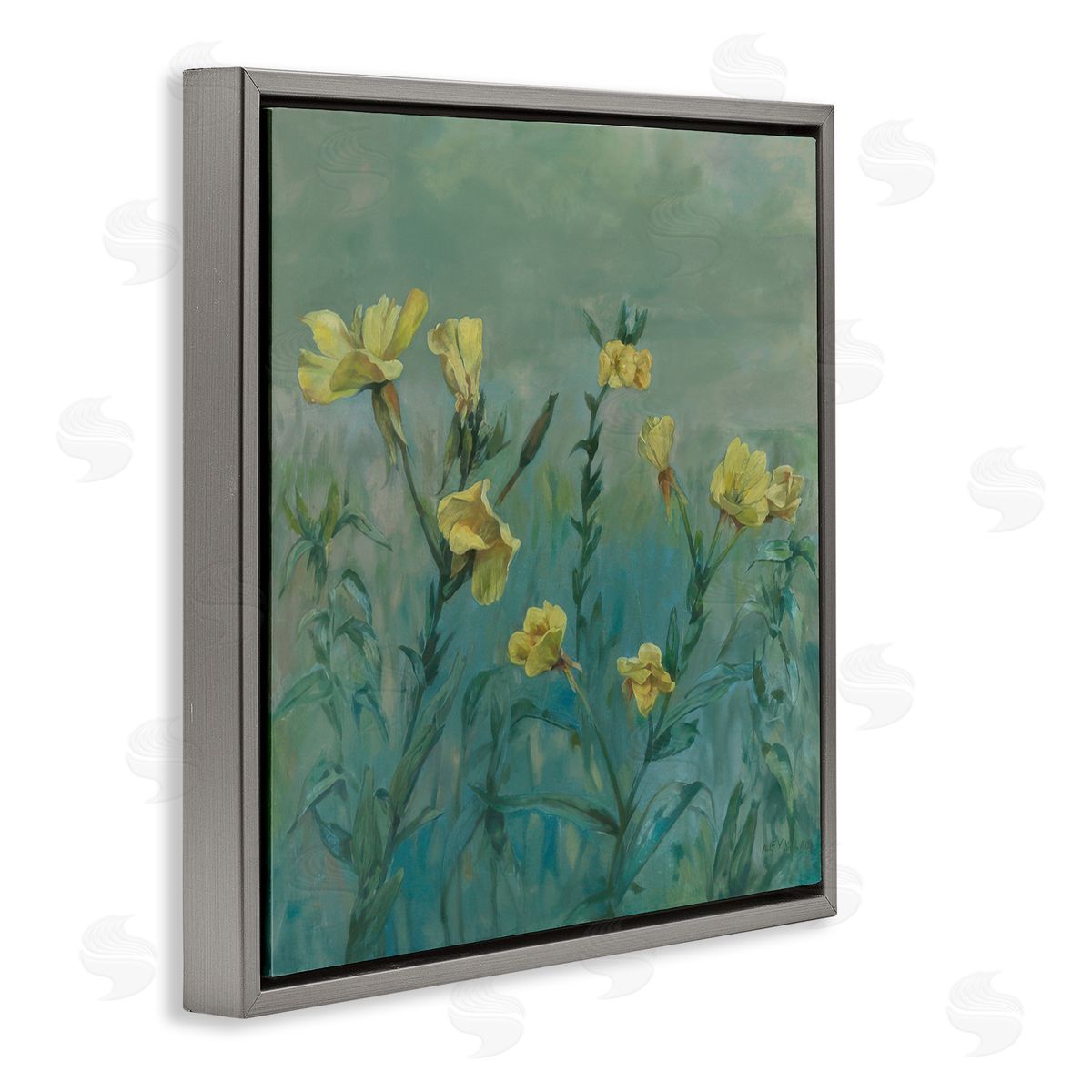 Graham Reynolds Buttercup Flower Field Gray Floating Frame Canvas Wall Art Print