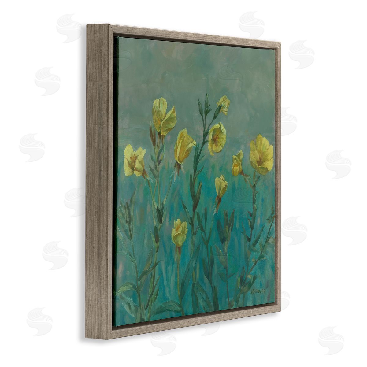 Graham Reynolds Floral Buttercup Meadow Brown Floating Frame Canvas Wall Art Print