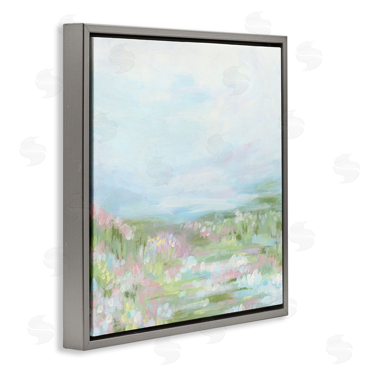 June Erica Vess Pastel Flower Field Gray Floating Frame Canvas Wall Art Print