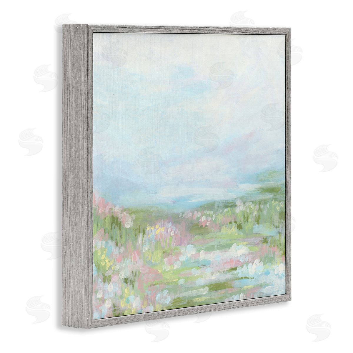 June Erica Vess Pastel Flower Field Gray Framed Giclee Wall Art Print