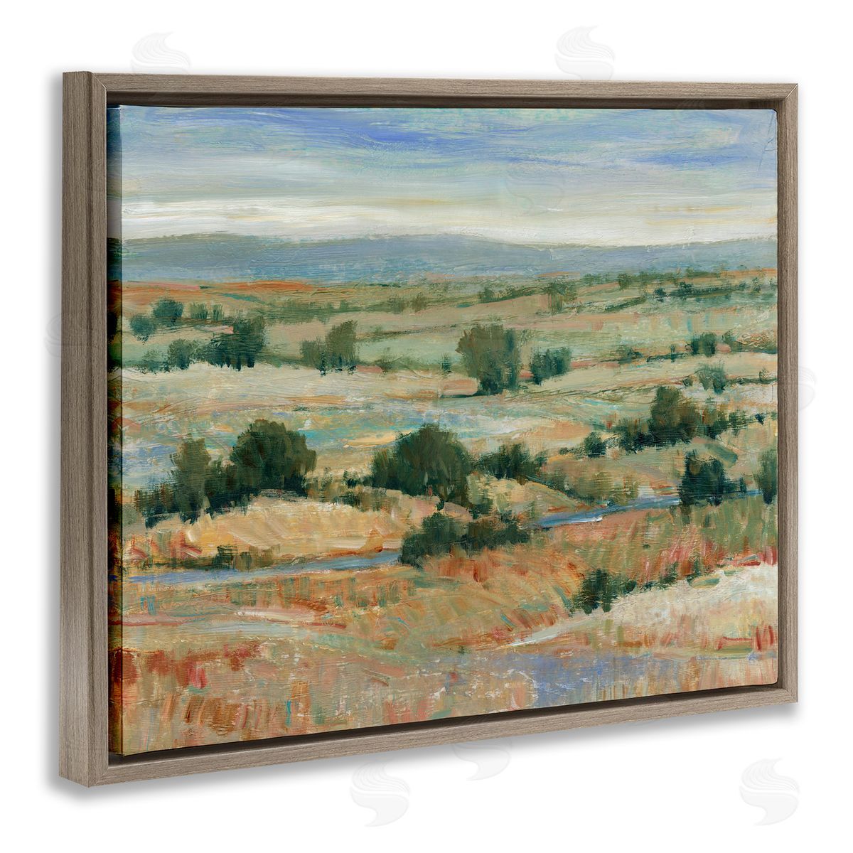 Tim O'Toole Distant Farmland View Brown Floating Frame Canvas Wall Art Print