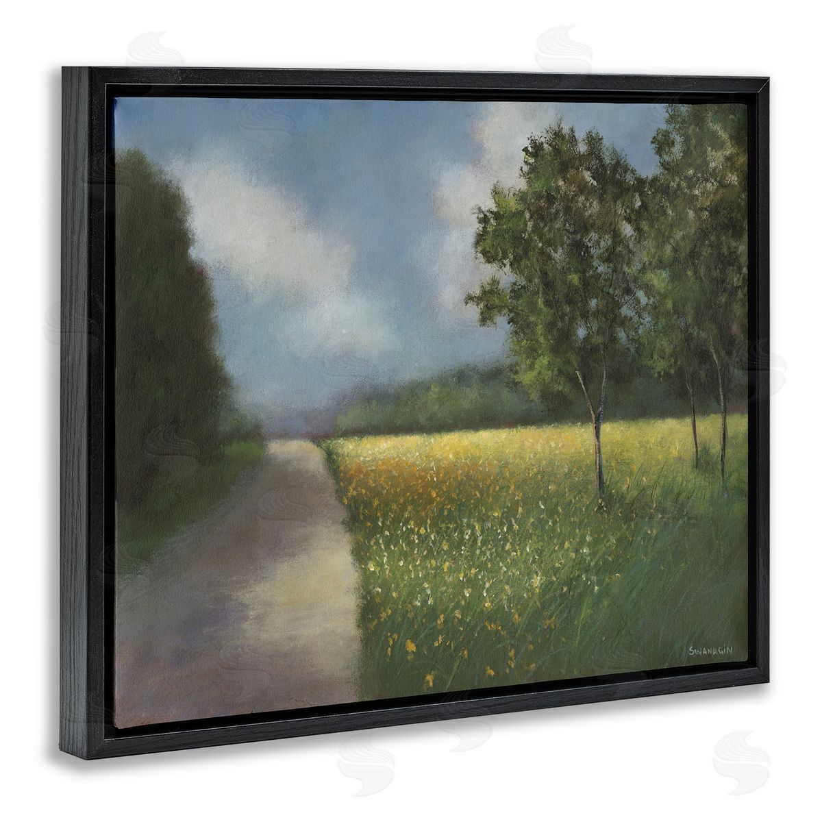 Traditional Country Road Black Floating Frame Canvas Wall Art, Home Decor by David Swanagin