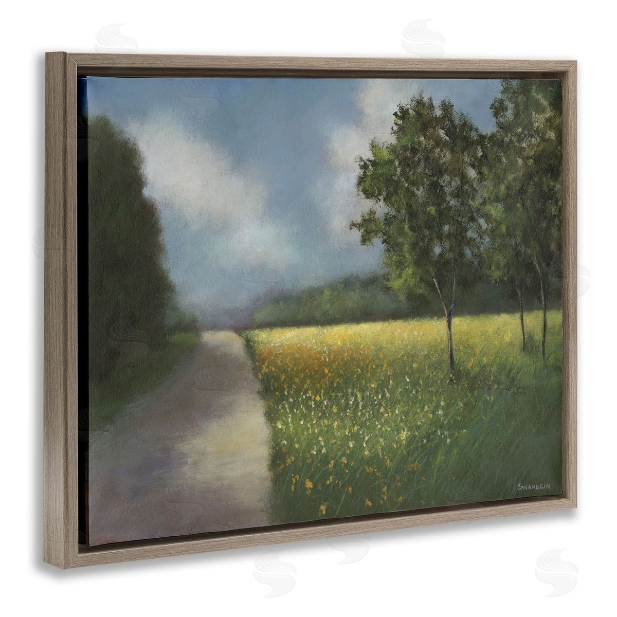 Traditional Country Road Brown Floating Frame Canvas Wall Art, Home Decor by David Swanagin