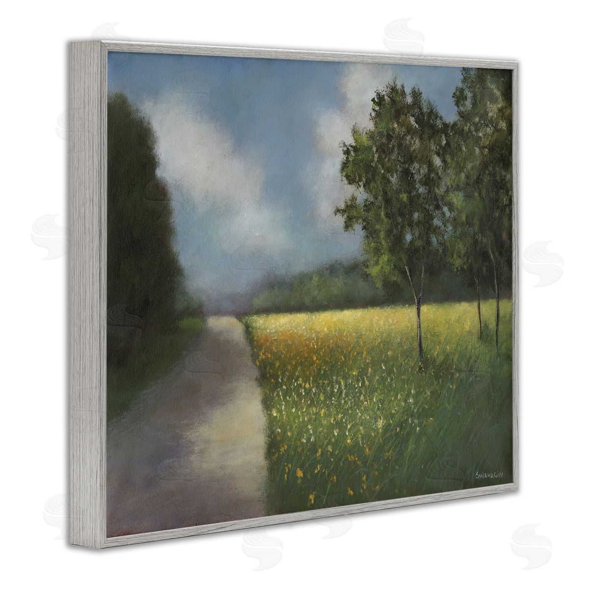 Traditional Country Road Grey Frame Print Wall Art, Home Decor by David Swanagin