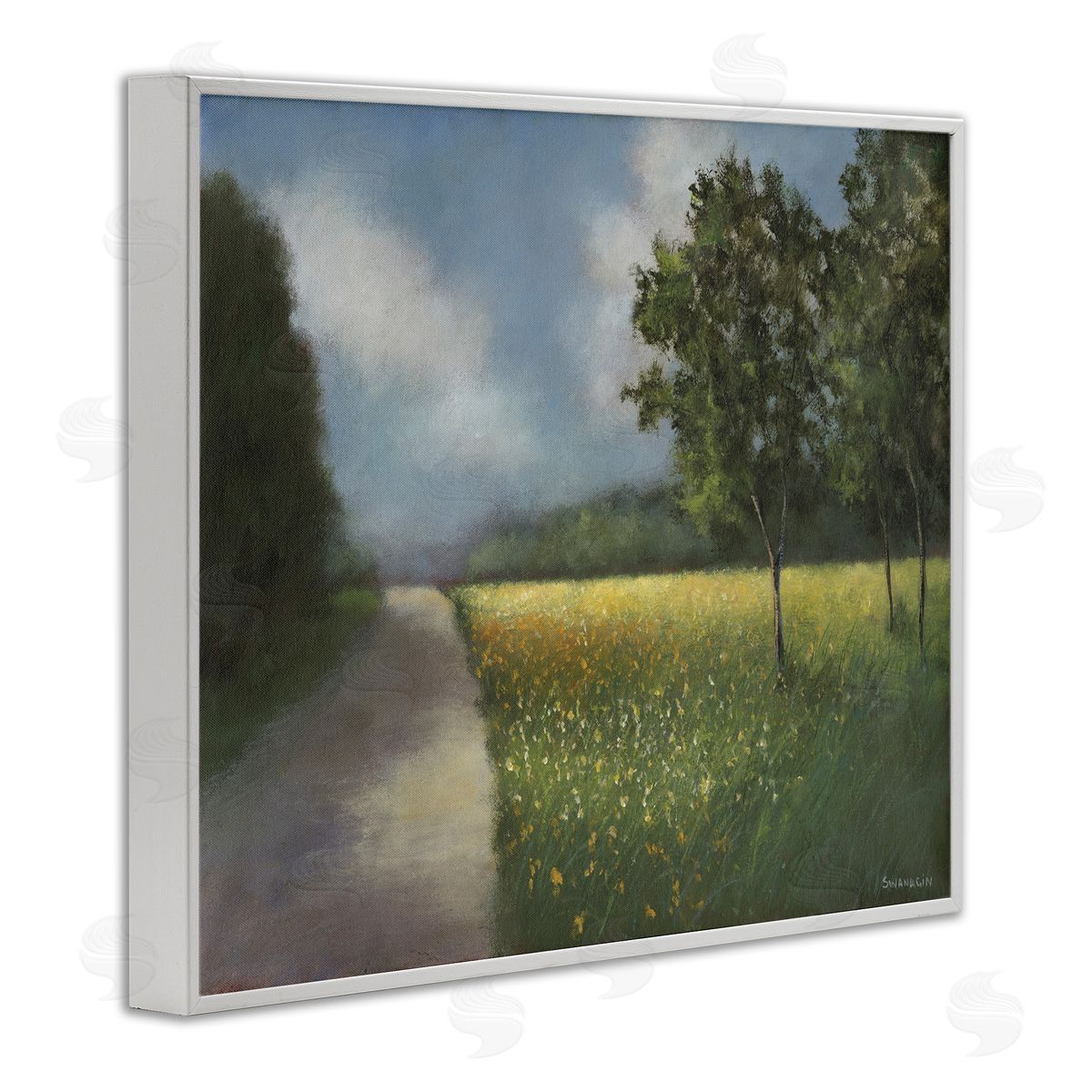 Traditional Country Road White Frame Print Wall Art, Home Decor by David Swanagin