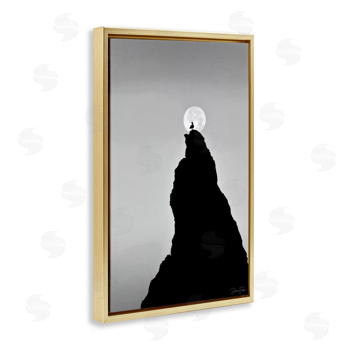 Bird Silhouette on Peak Gold Floating Frame Canvas Wall Art, Home Decor by Dennis Frates