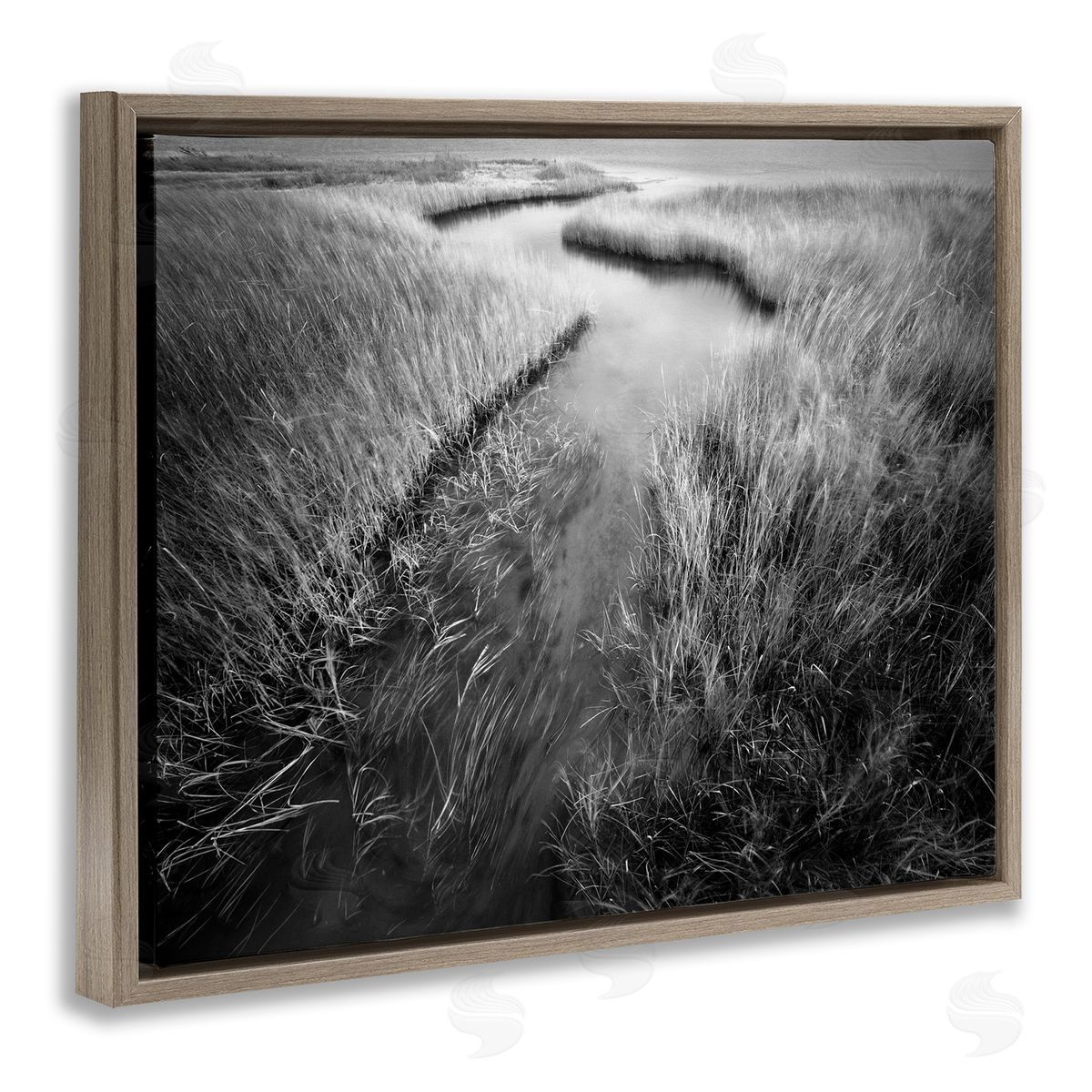 Meandering Estuary View Brown Floating Frame Canvas Wall Art, Home Decor by Chip Forelli