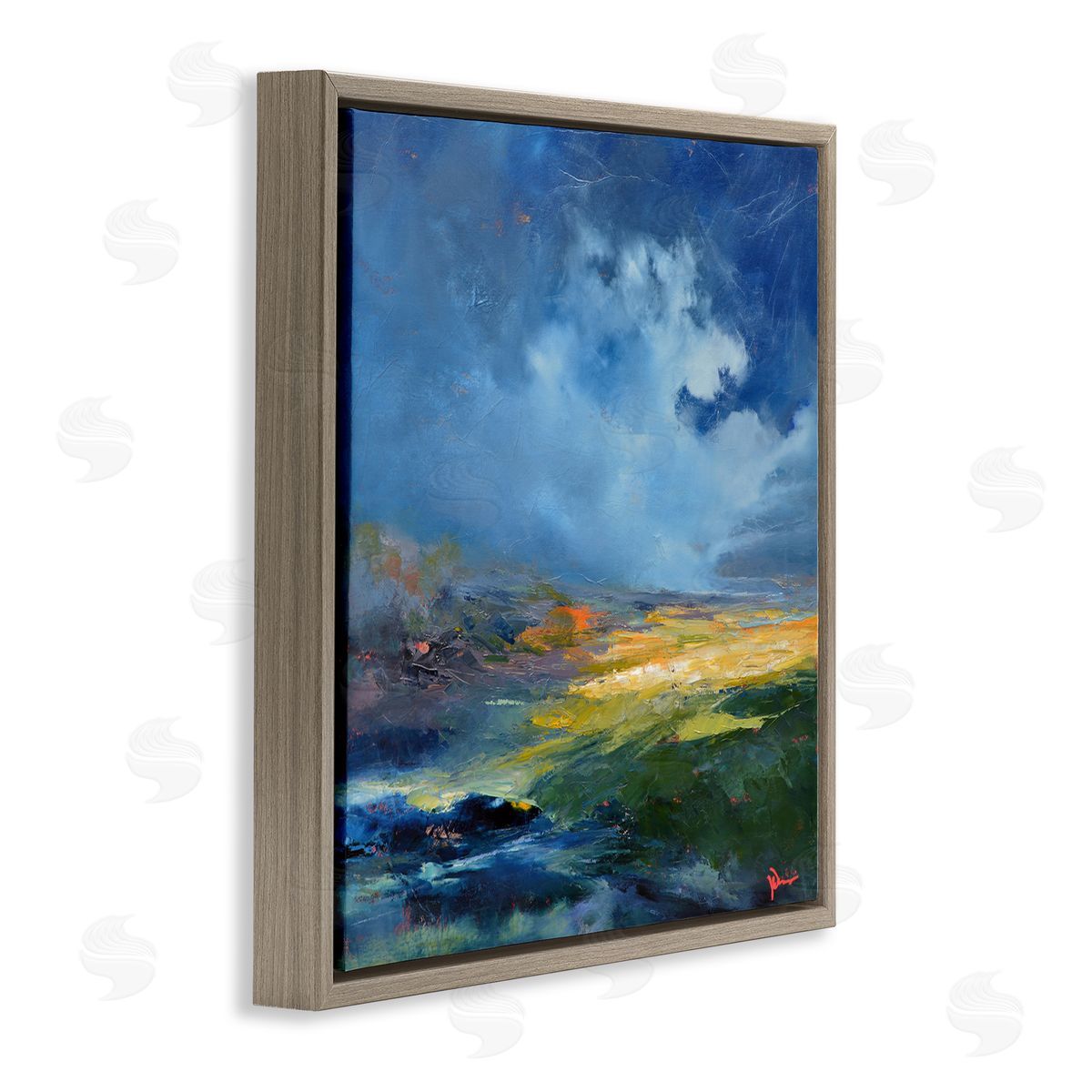 Patrick Dennis Stormy Abstract Landscape Brown Floating Frame Canvas Wall Art Print