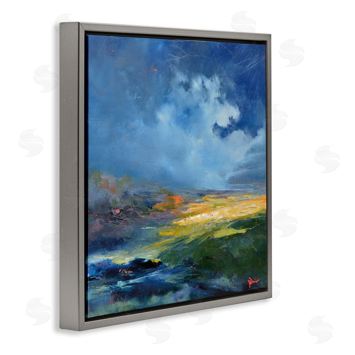 Patrick Dennis Stormy Abstract Landscape Gray Floating Frame Canvas Wall Art Print
