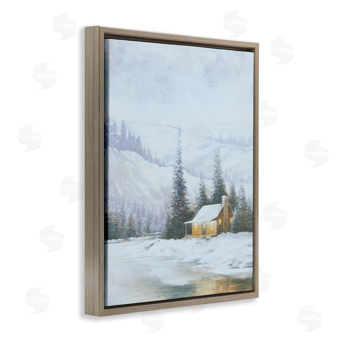 Snowy Woodland Cabin Brown Floating Frame Canvas Wall Art, Home Decor by Dogwood Portfolio