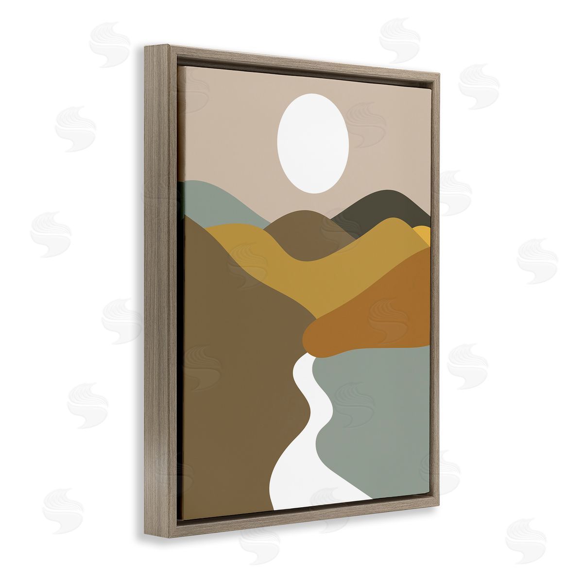 River Towards Mountains Brown Floating Frame Canvas Wall Art, Home Decor by Stupell Studio