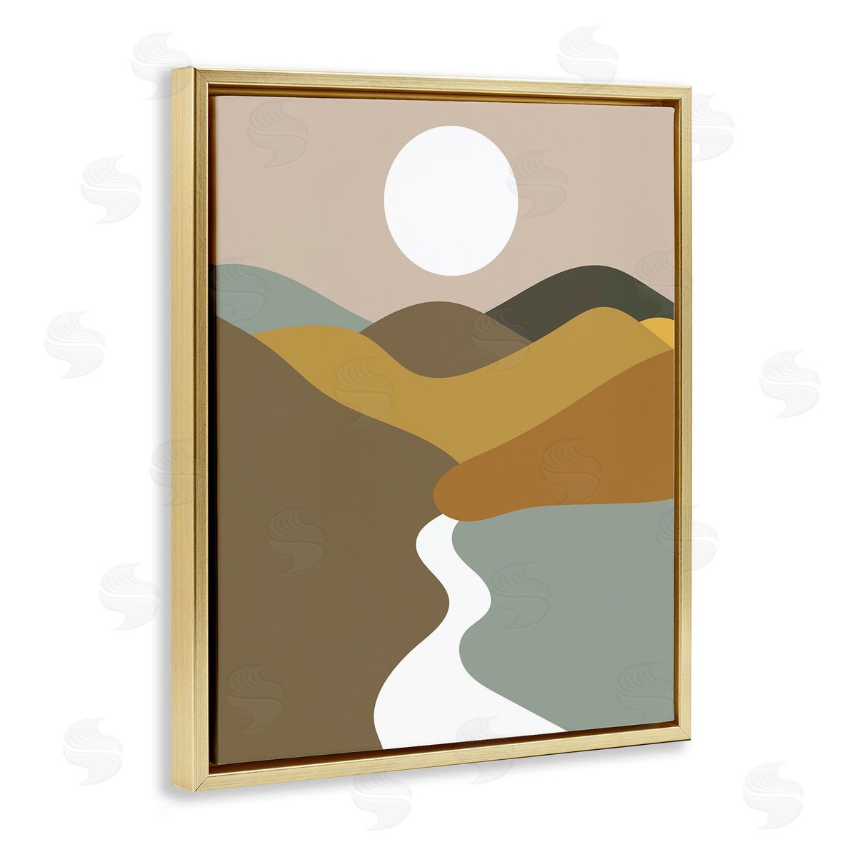 River Towards Mountains Gold Floating Frame Canvas Wall Art, Home Decor by Stupell Studio
