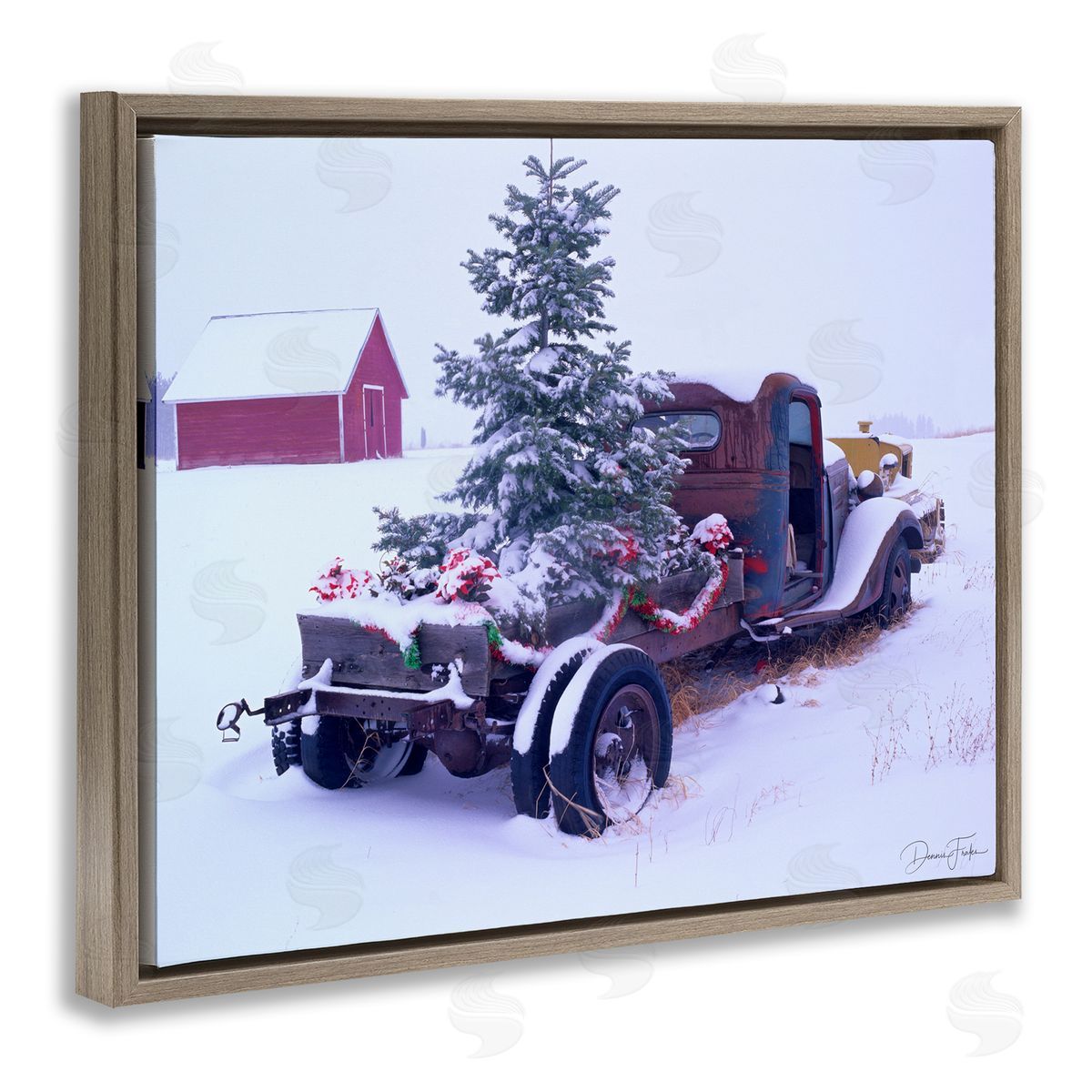 Christmas Tree Truck Brown Floating Frame Canvas Wall Art, Home Decor by Dennis Frates
