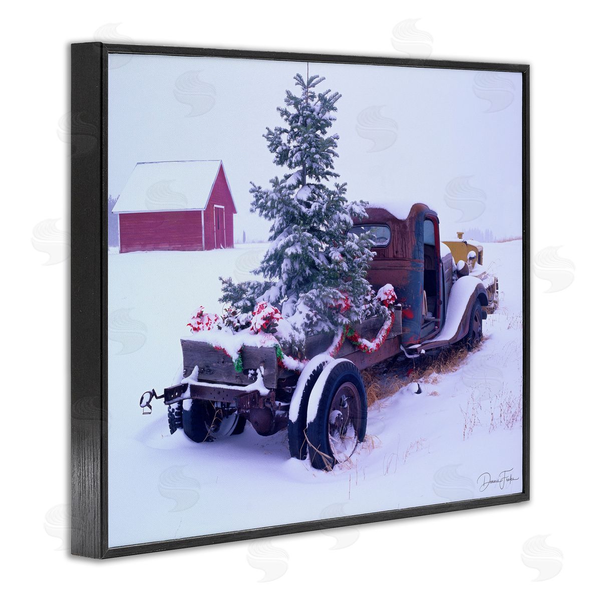 Christmas Tree Truck Black Frame Print Wall Art, Home Decor by Dennis Frates