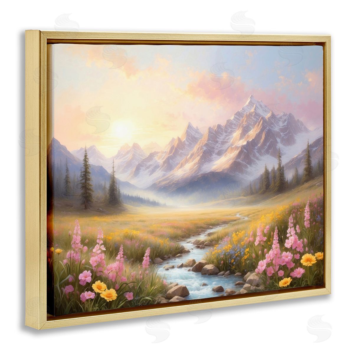 Gentle Dawn Landscape Gold Floating Frame Canvas Wall Art, Home Decor by Denise Dundon