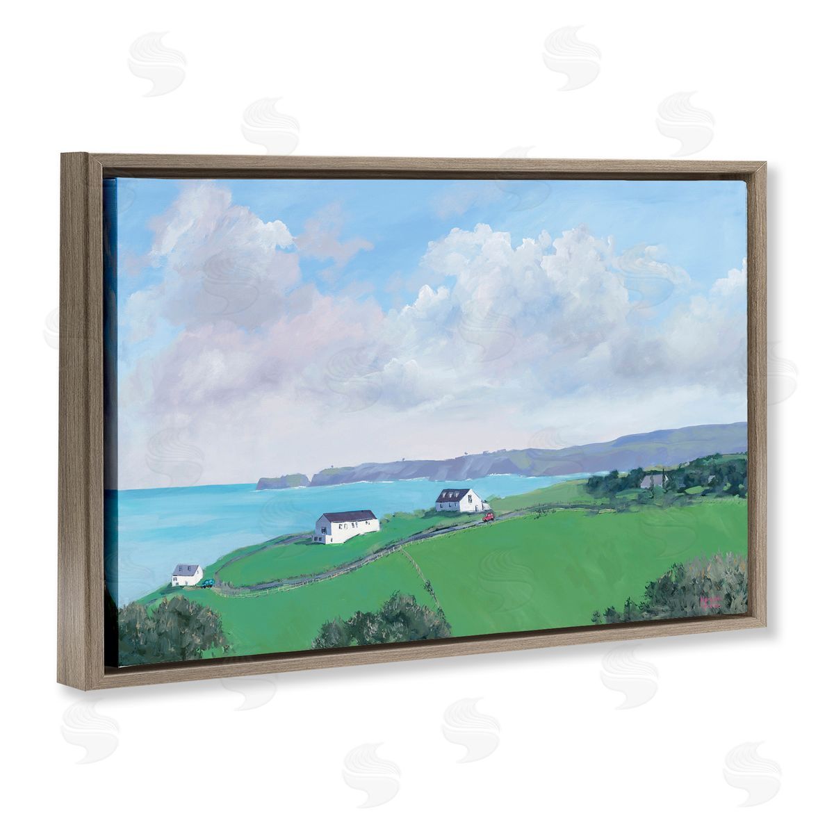 Coastal Farm Houses Brown Floating Frame Canvas Wall Art, Home Decor by Meredith Howse