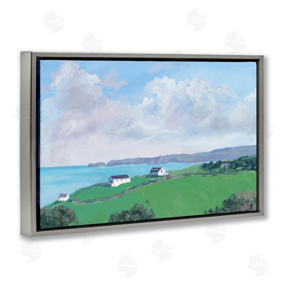 Coastal Farm Houses Grey Floating Frame Canvas Wall Art, Home Decor by Meredith Howse