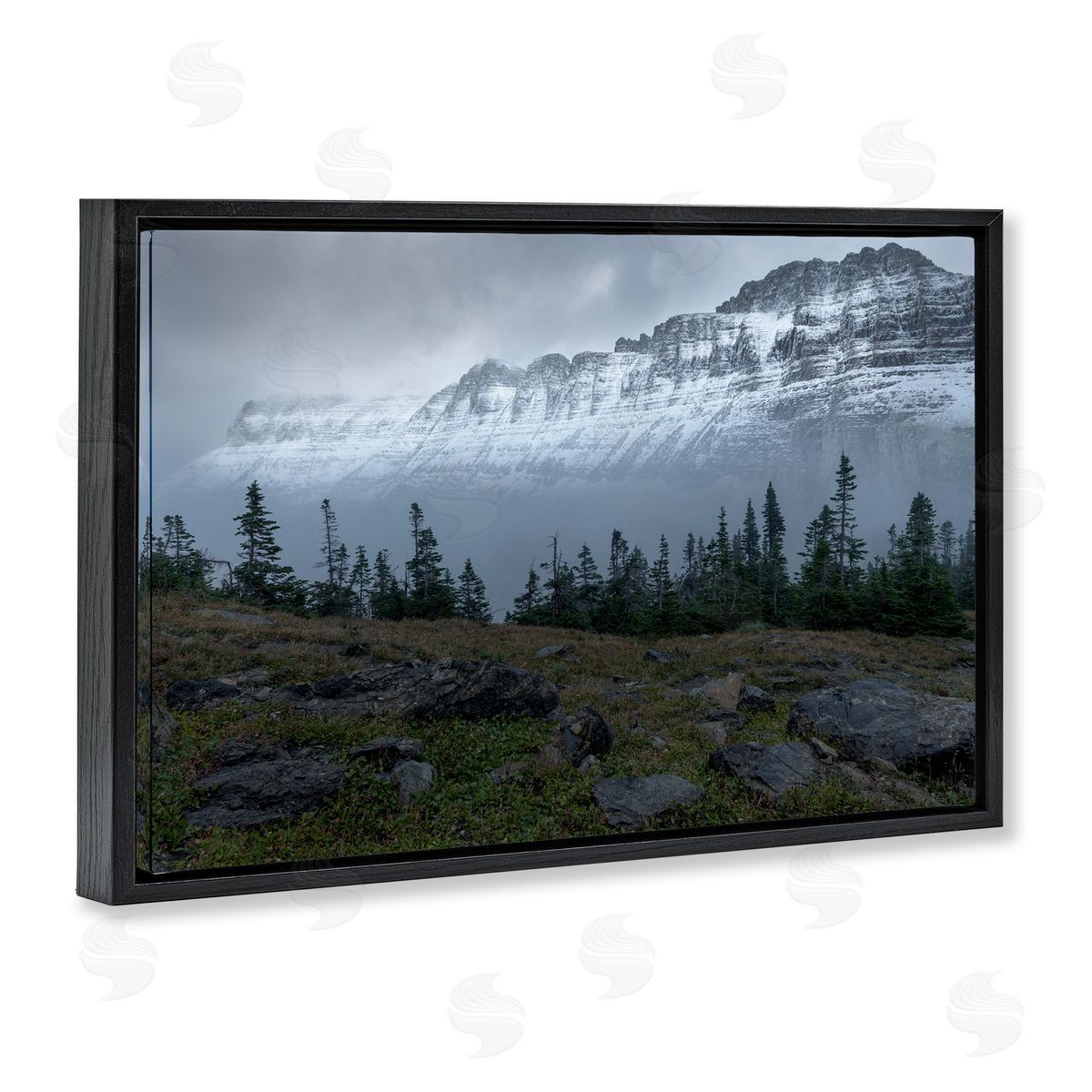 First Snow Mountains Black Floating Frame Canvas Wall Art, Home Decor by Hunter Page Photography