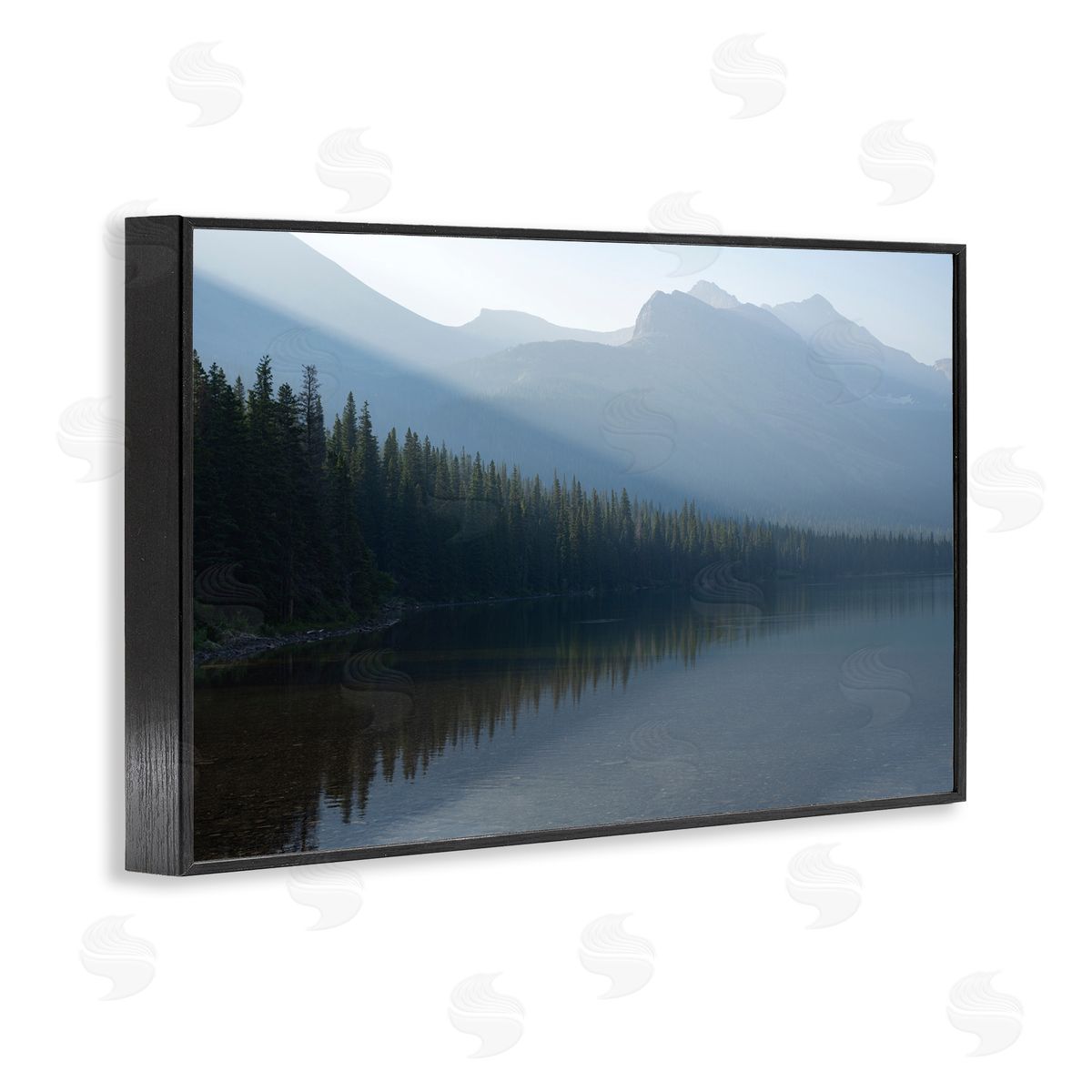 Foggy Lakeside Trees Black Frame Print Wall Art, Home Decor by Hunter Page Photography